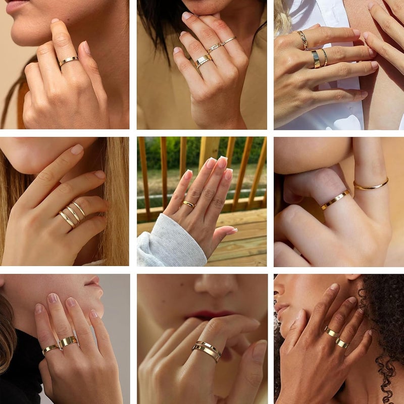 Adramata 1-8mm 14K Gold Plated Rings Stacking Rings for Women Stackable Rings Thin Band Rings Plain Pinky Thumb Finger Rings Trendy Mid Statement Rings Comfort Knuckle Rings Set - Image 4